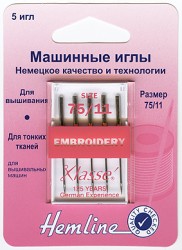 Иглы для бытовых швейных и швейно-вышивальных машин вышивальные № 75 уп.5шт