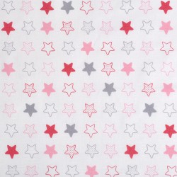 Ткань ранфорс Звезды, арт.FD 9324-02, 130г/м , 100% хлопок, шир.240см, цв.белый/розовый, уп.3м
