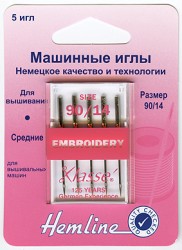 Иглы для бытовых швейных и швейно-вышивальных машин вышивальные № 90 уп.5шт