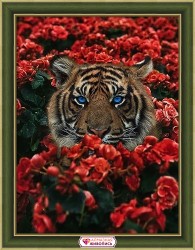 Набор для изготовления картин "АЛМАЗНАЯ ЖИВОПИСЬ" арт.АЖ.4123 "Тигр в цветах" 30х40 см