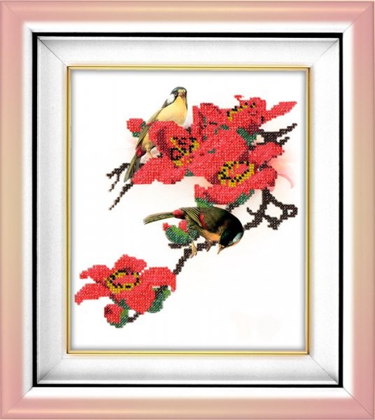 Набор для вышивания бисером ВЫШИВАЕМ БИСЕРОМ арт.В17 Птицы в цветах 19х20 см