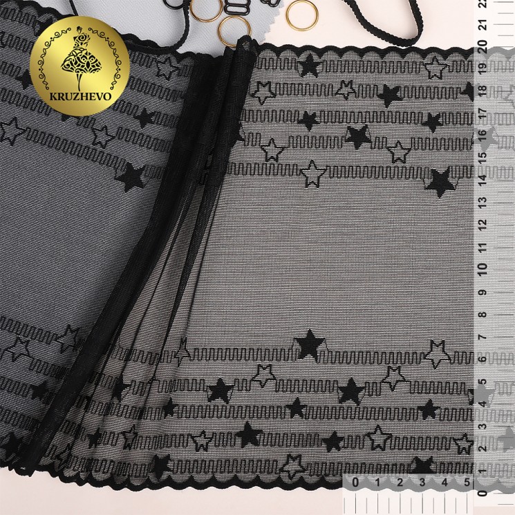 Кружево-стрейч KRUZHEVO арт.TBY.8024 шир.200мм цв.2 черный, уп.10м