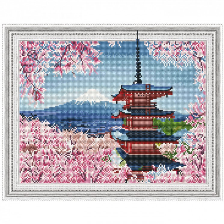 Картина 3D мозаика с нанесенной рамкой Molly арт.KM0779 Японская пагода (33 цветов) 40х50 см