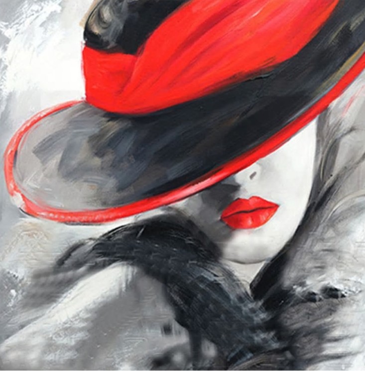 Картины по номерам Molly арт.KH0950 Дама в красной шляпе 30х30 см