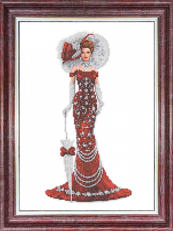 Набор для вышивания бисером КАРОЛИНКА арт. КБЛН-3018(ч) Дама в красном 24х38 см