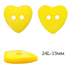 Пуговицы пластик Сердце TBY.P-1624 цв.15 желтый 24L-15мм, на 2 прокола, 50 шт