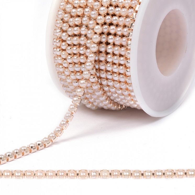 Цепь с жемчугом арт.TBY.05.03.G-1, цв.WHITE/PINKGOLD, 3 мм, уп.10 м