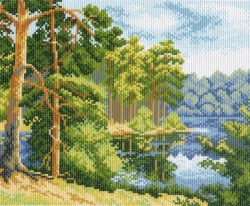 Рисунок на канве МАТРЕНИН ПОСАД арт.28х37 - 0604-1 Озеро в лесу