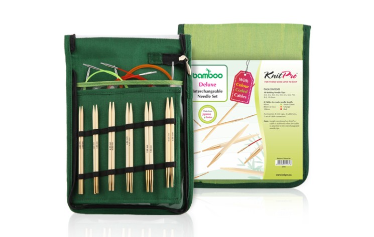 22541 Knit Pro Набор "Starter" съемных спиц "Bamboo" японский бамбук с золотым покрытием 24 карата на креплениях, 5 видов