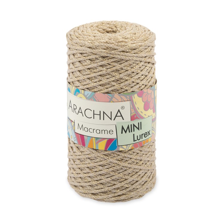 Пряжа ARACHNA Macrame Mini Lurex (75% хлопок, 15% полиэстер, 10% люрекс) 4х250г/200м цв.03 бежевый-золото