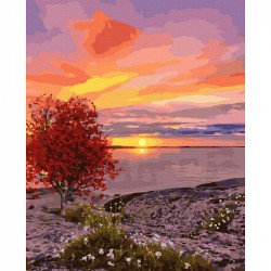 Картина по номерам с цветной схемой на холсте Molly арт.KK0734 Закат осенью 40х50 см