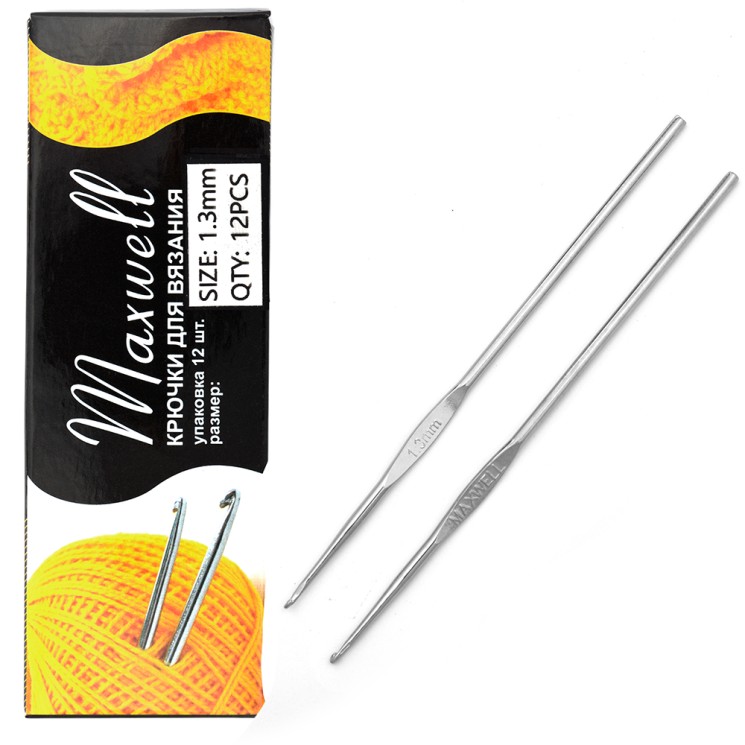 Крючки для вязания Maxwell Black арт.ТВ-CH03 1,3 мм, цв.никель уп.12 шт.