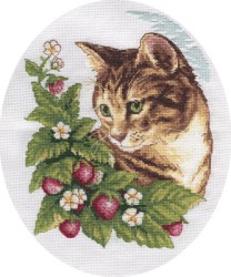 Набор для вышивания KLART арт. 8-174 Кошка в клубнике 20х24 см