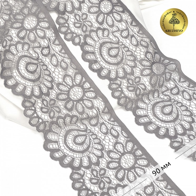 Кружево-стрейч KRUZHEVO арт.TBY.YSTL00839/N шир.90мм цв.L2475 серый уп.3м