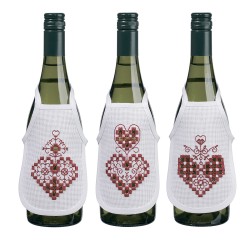 Набор для вышивания PERMIN арт.78-0633 Фартучки на бутылку в технике харгандер Красные сердечки 10х15 см