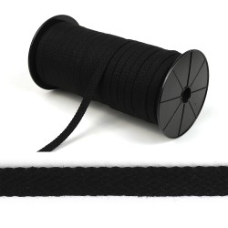 Шнур плоский х/б 12мм турецкое плетение цв.032 чёрный уп.50 м (на втулке)