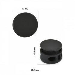 Фиксатор для шнура металл TBY OR.0305-5355 (10.5х13мм, отв.3мм) цв.черная резина уп.100шт