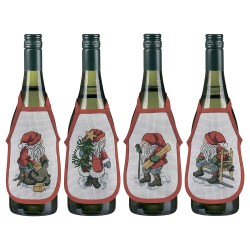 Набор для вышивания PERMIN арт.78-6612 Фартучки на бутылку Рождественские гномы 10х15 см