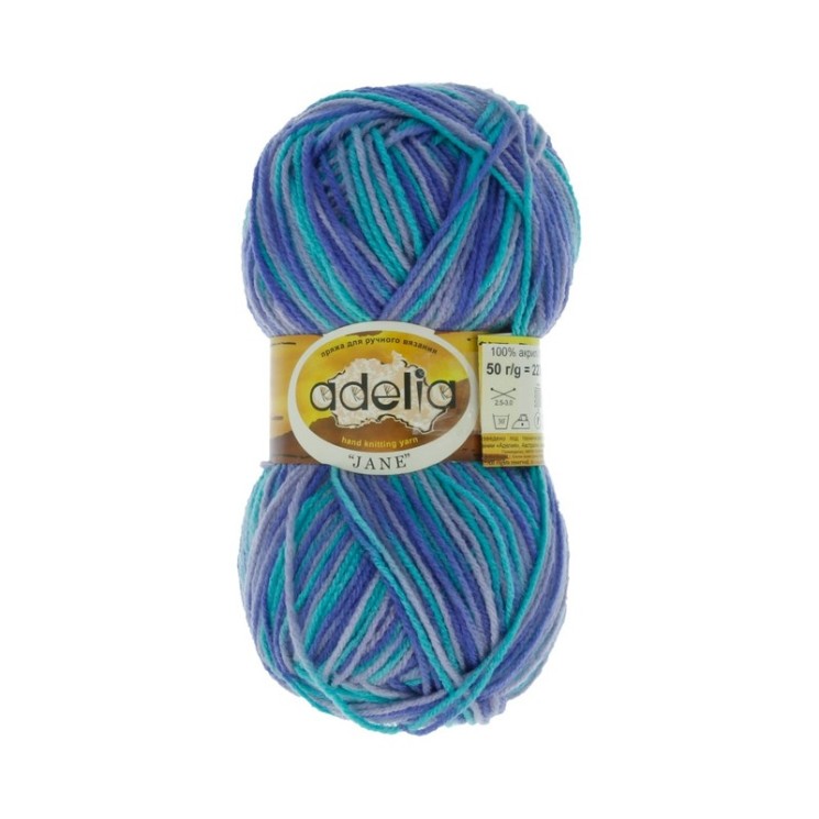 Пряжа ADELIA JANE (100% акрил) 10х50г/227м цв.20 св.фиолетовый-синий-св.бирюзовый