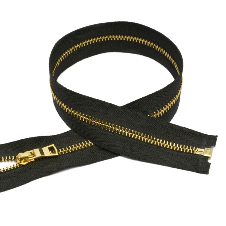 Молния MaxZipper мет. №3 золото шлиф.звено, 60 см цв.F322 черный уп.10шт