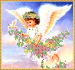 Набор для вышивания бисером КАРОЛИНКА арт. КБАН-4002(ч) Парящий ангел 18,5х24 см