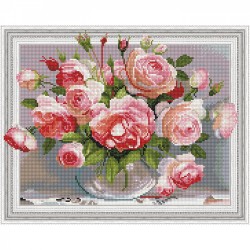 Картины мозаикой Molly арт.KM0189 Бузин. Розы в стеклянной вазочке (37 Цветов) 40х50 см