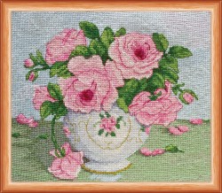 Набор для вышивания мулине АБРИС АРТ арт. AH-014 Розовые цветы 20,5х16,5 см