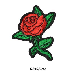 Термоаппликации вышитые арт.TBY.2195 Красная роза 6,5х5,5см, уп.10шт
