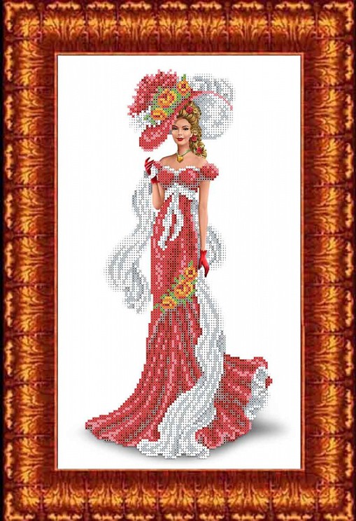 Набор для вышивания бисером КАРОЛИНКА арт. КБЛН-3015(ч) Дама с шарфом 23,7х39 см