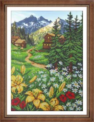 Набор для вышивания бисером ПАУТИНКА арт.Б-1406 Альпийское утро 28х39 см
