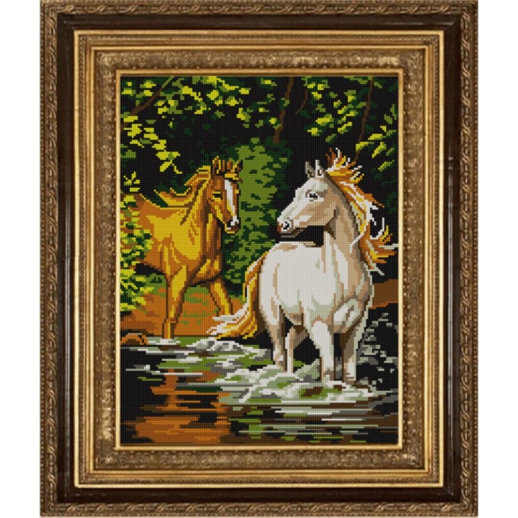 Рисунок на ткани (Бисер) КОНЁК арт. 9705 Пара лошадей 29х39 см