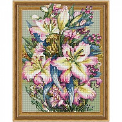Картина 3D мозаика с нанесенной рамкой Molly арт.KM0995 Розовые лилии (35 цветов) 40х50 см