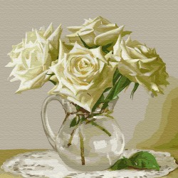 Картины по номерам Molly арт.KH0731 Бузин. Пять белых роз (20 цветов) 30х30 см
