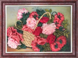 Набор для вышивки лентами КАРОЛИНКА арт. КЛ-3027(н) Корзина с розами 25х32,5 см