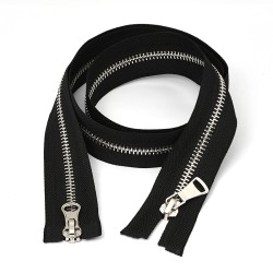 Молния MaxZipper мет. №5 никель шлиф.звено, 2 замка, 75 см цв.F322 черный уп.50шт