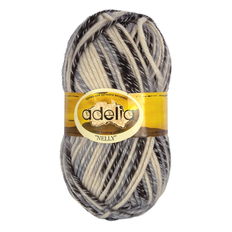 Пряжа ADELIA NELLY (70% шерсть, 30% акрил) 5х100г/100м цв.03 белый (натуральный)-серый-т.серый