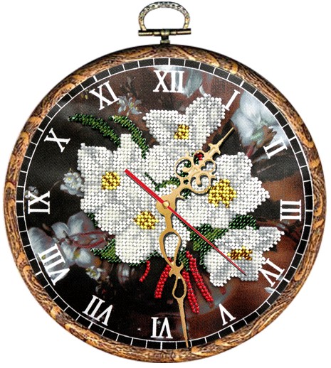 Набор для вышивания бисером ВЫШИВАЕМ БИСЕРОМ арт.В31 Часы Ромашки 18 см