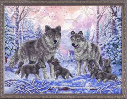 Рисунок на ткани бисером БЛАГОВЕСТ арт.К-2005 Семейство волков 42х55 см