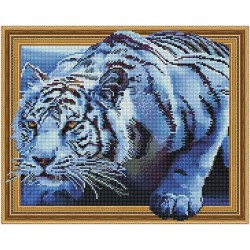 Картина 3D мозаика с нанесенной рамкой Molly арт.KM0991 Белый тигр (30 цветов) 40х50 см