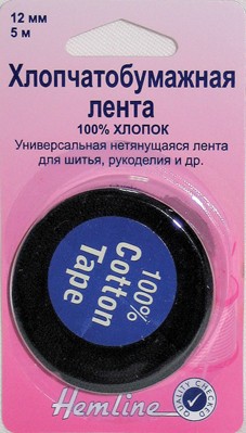 Тесьма киперная для укрепления швов 12мм цв.черный уп.5м