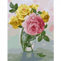 Картина по номерам с цветной схемой на холсте Molly арт.KK0061 Бузин. Пионы и розы (24 цвета) 30х40 см