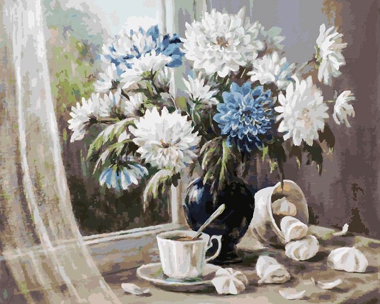 Картины по номерам Белоснежка арт.БЛ.147-AB Хризантемы-цветы запоздалые 40х50 см