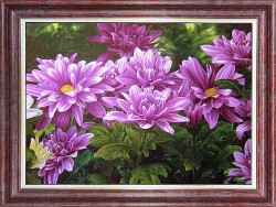 Рисунок для вышивки лентами КАРОЛИНКА арт. КЛ-4028 Розовые хризантемы 24,5х18 см