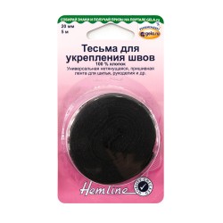 Тесьма киперная для укрепления швов 20мм цв.черный уп.5м