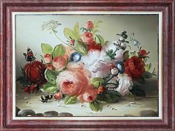 Рисунок для вышивки лентами КАРОЛИНКА арт. КЛ-3049 Шмель и розы 25х32,5 см