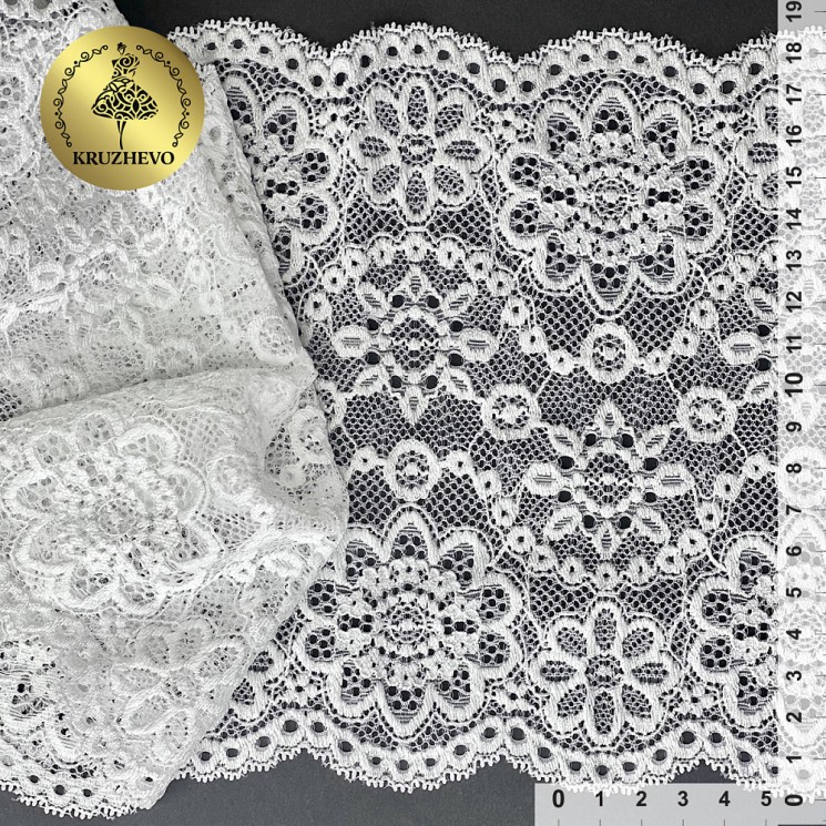 Кружево-стрейч KRUZHEVO арт.TBY.00755 шир.185мм цв.01 белый уп.25м