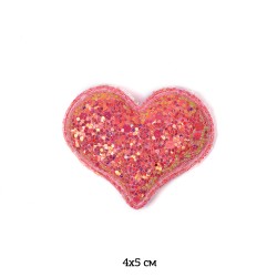 Аппликации пришивные с глиттером арт.TBY.2263 Сердце розовое 4х5см, уп.20 шт