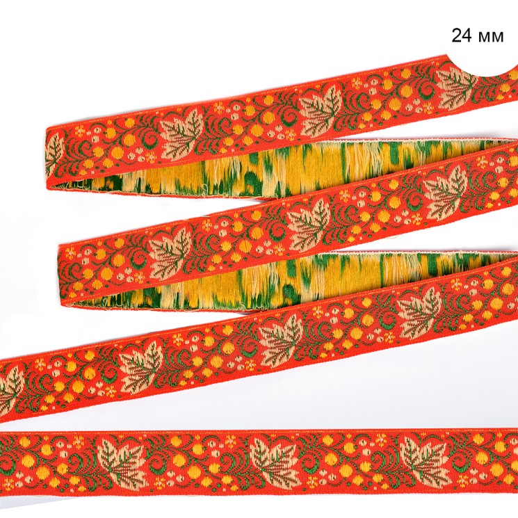 Лента отделочная жаккардовая арт.с1852г17 рис.9443 шир. 22-24мм цв. красный в ассортименте уп.50 м