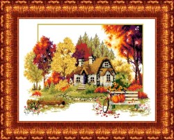 Набор для вышивки с нанесенным рисунком КАРОЛИНКА арт. КТКН-120(р) Осенний домик 32х47 см