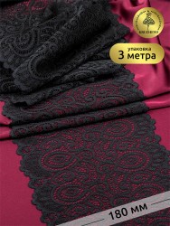Кружево-стрейч KRUZHEVO арт.TBY.L1351 шир.180мм цв.003 черный уп.3 м